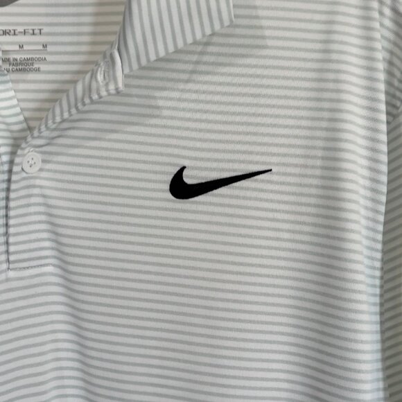 Nike Dri-FIT Mens Golf Polo Shirt White Striped Short Sleeve Polyester Medium - Picture 5 of 10